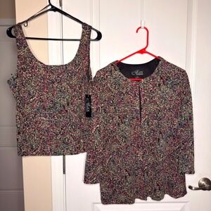 Alex Evenings 2 Piece Set Metallic Paisley Jacket Tank Top Multi Color XL